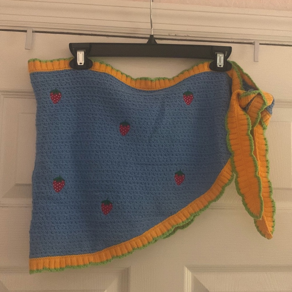 Urban Outfitters Crocheted Sarong with Embroidered Strawberries